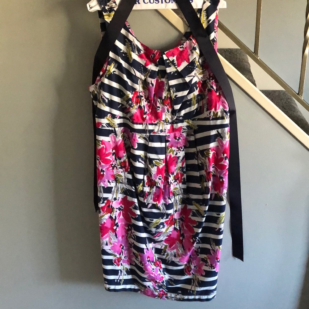 Motherhood maternity striped floral dress with tie